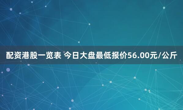 配资港股一览表 今日大盘最低报价56.00元/公斤